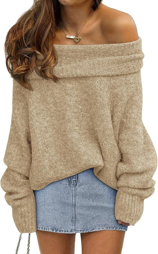 Saodimallsu Womens Off The Shoulder Sweaters Long Sleeve Slouchy Knitted Casual Loose Fall Trendy... | Amazon (US)