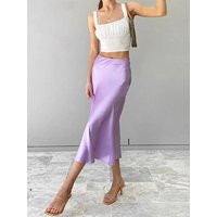 Women Solid Purple Satin Silk Skirt, High Waisted Summer Long Elegant Office Midi Gift For Her | Etsy (US)