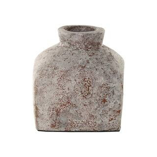 Antique Style Textured Square Ceramic Decorative Vase, Brown | The Home Depot