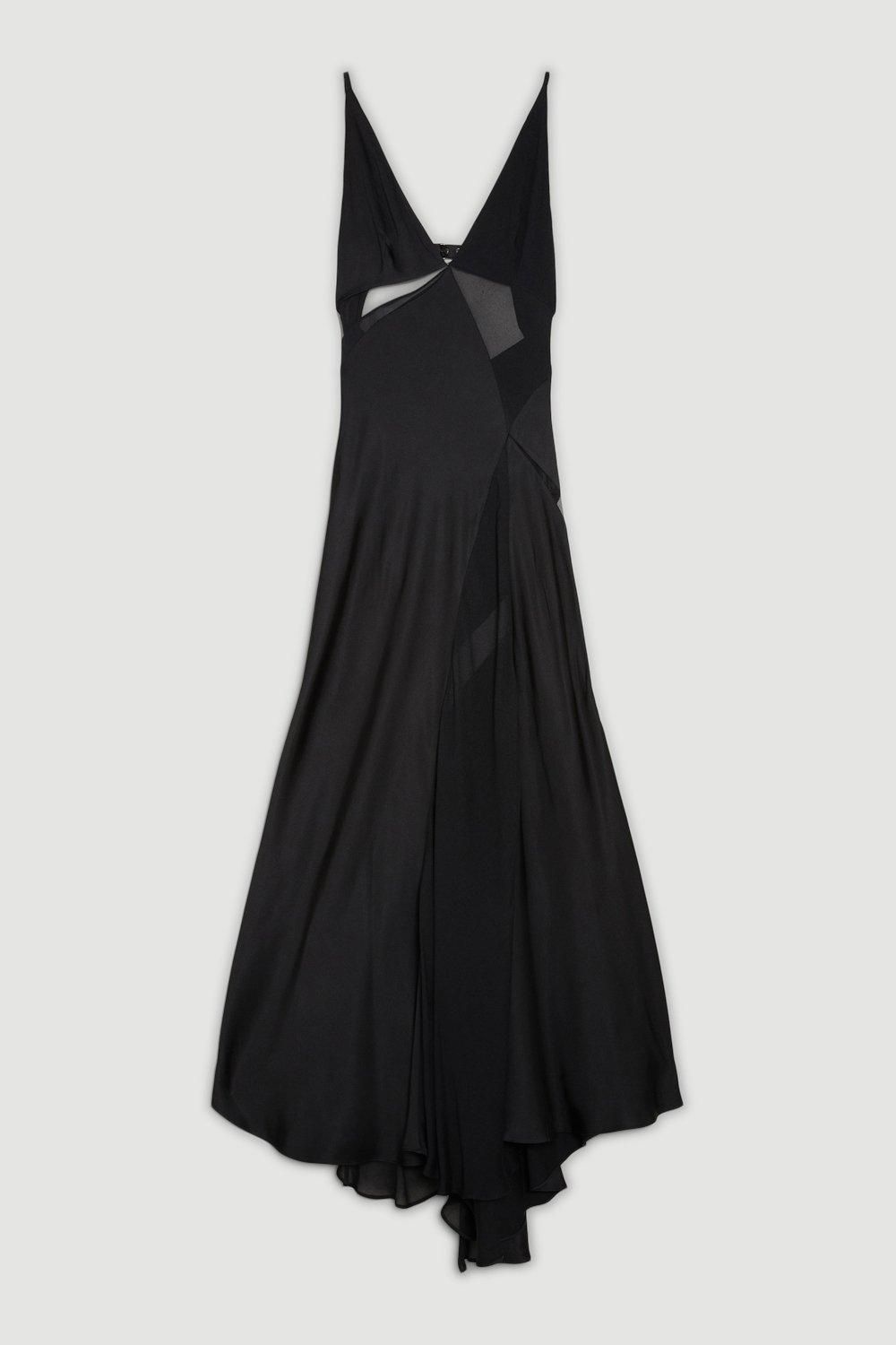 OOTO LONDON Sheer Panelled Woven Maxi Dress | Karen Millen UK + IE + DE + NL