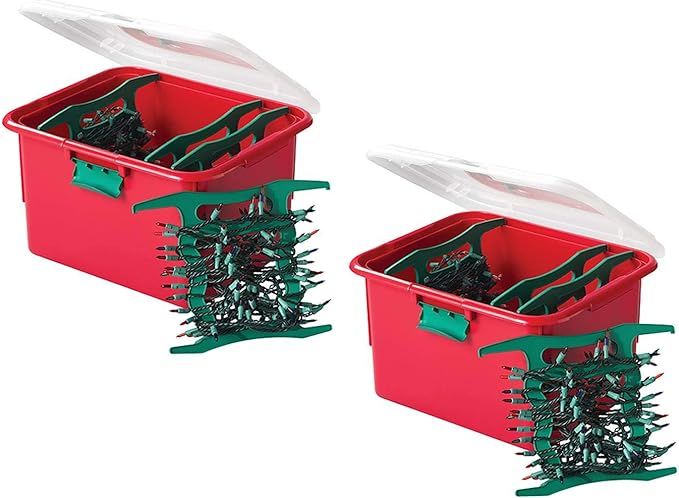 HOMZ Light Organizer Holiday Plastic Storage Container, 2 Pack, Red and Green, 2 Sets | Amazon (US)