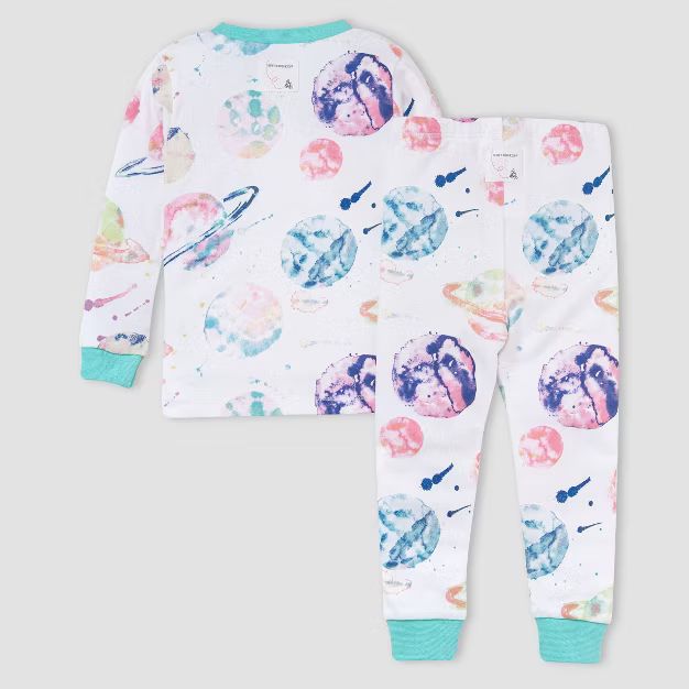 Burt's Bees Baby® Toddler Girls' 2pc Watercolor Galaxy Organic Cotton Snug Fit Pajama Set - Blue | Target