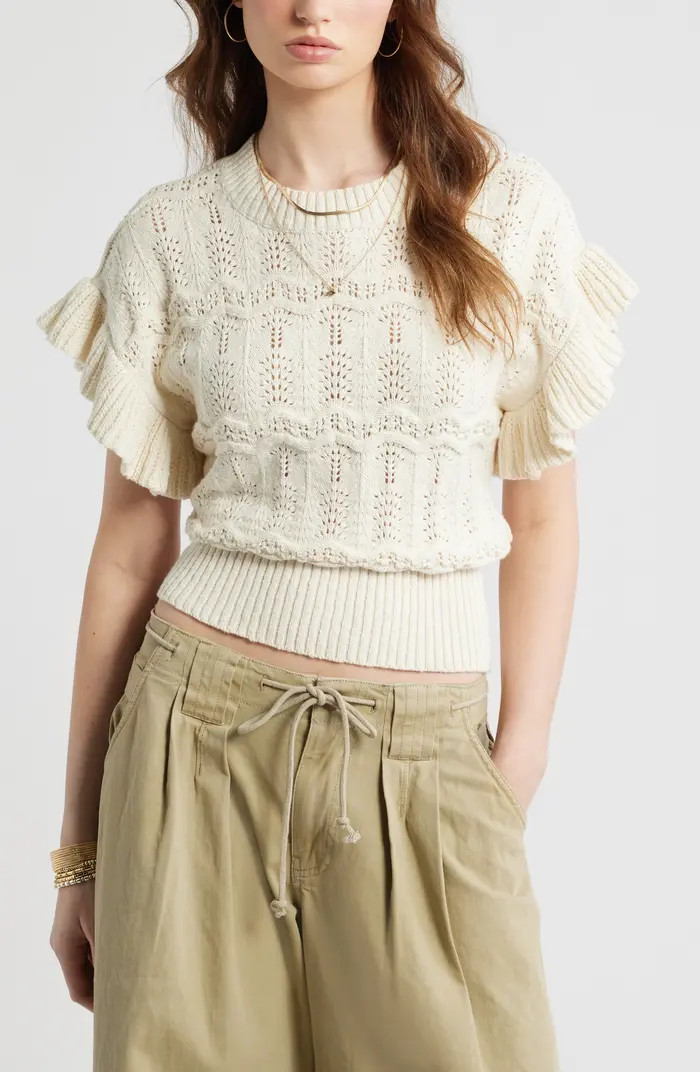Flutter Sleeve Cotton Pointelle & Rib Sweater | Nordstrom