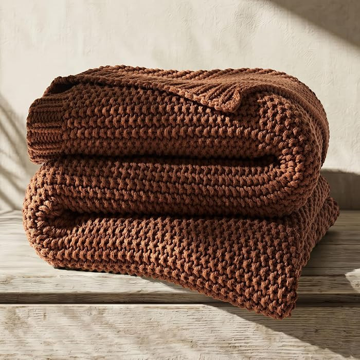 Organic Cotton Chunky Knit Throw Blanket, 50 x 60 Terracotta | Amazon (US)