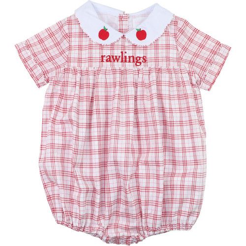 Red Plaid Embroidered Apple Bubble - Shipping Mid July | Cecil and Lou