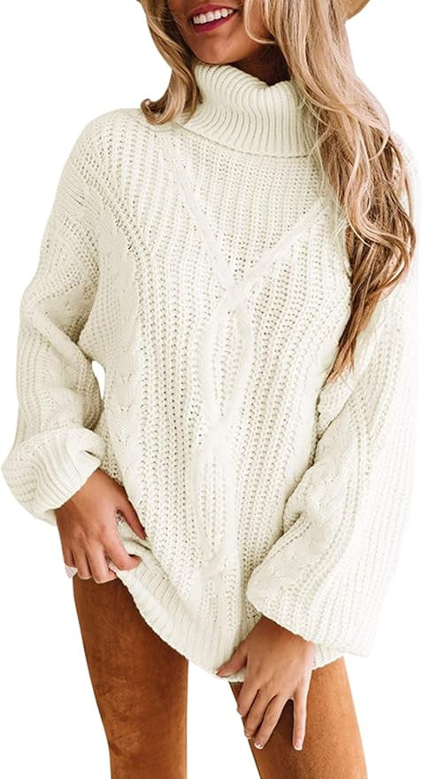 ZESICA Women's Long Sleeve Turtleneck Chunky Knit Loose Oversized Sweater Pullover Jumper Tops | Amazon (US)