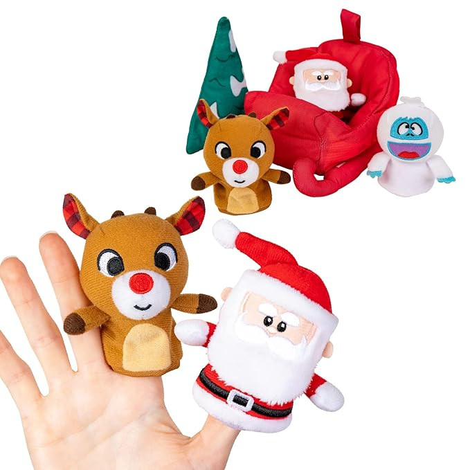 KIDS PREFERRED Christmas Rudolph The Red-Nosed Reindeer Finger Puppet Playset with Sleigh, 5 Piec... | Amazon (US)