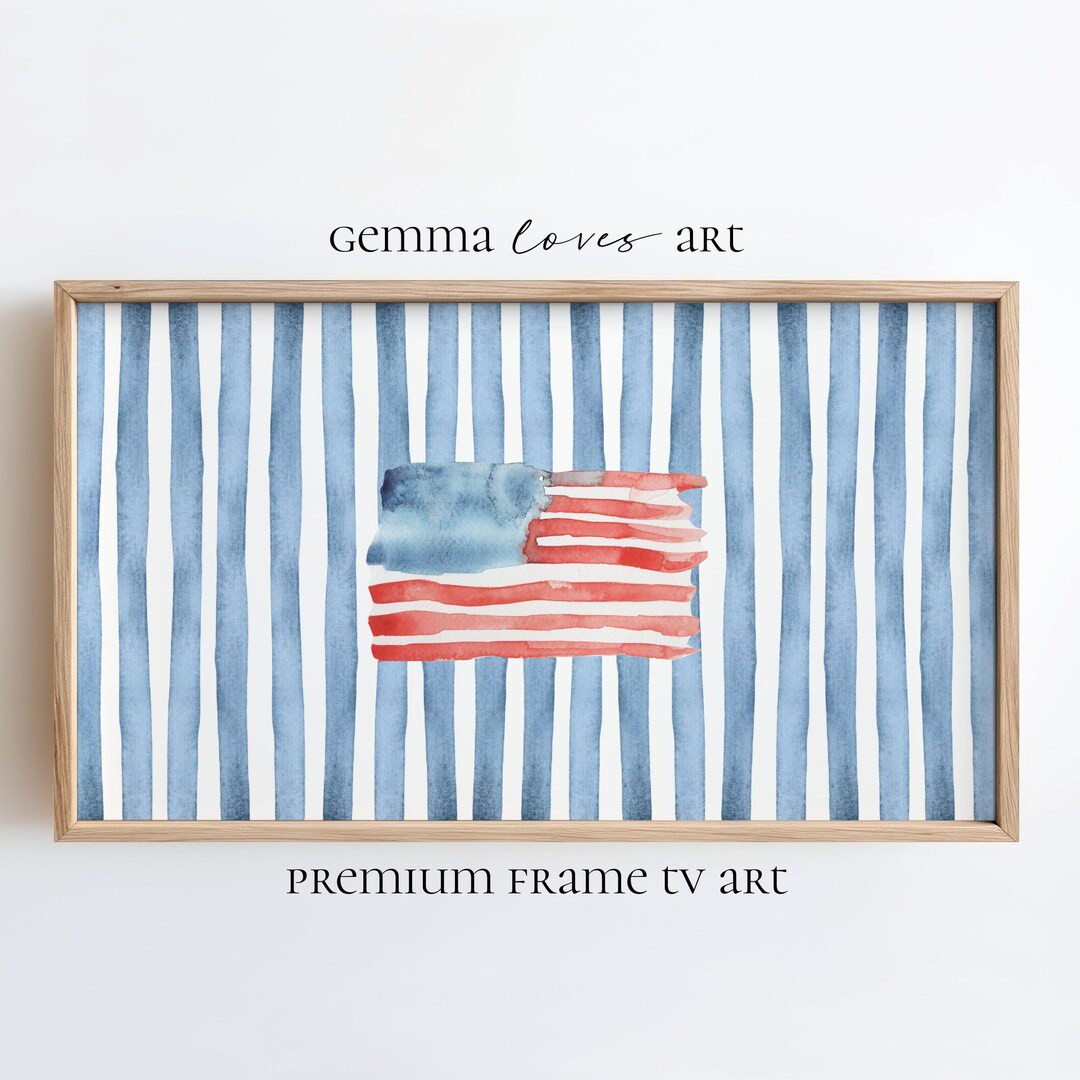 Watercolor Flag Frame TV Art, Patriotic Decor, Americana Theme Digital H12 | Etsy (US)