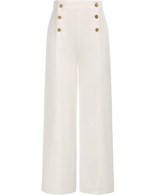 Belle Poque Women's High Waisted Wide Leg Jeans Button Decorated Casual Stretchy Demin Pants with... | Amazon (US)