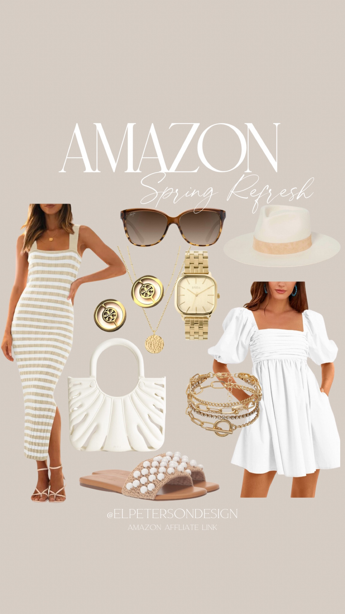 Long dress
Baby doll dress
Fedora hat
Tote bag
Earrings
Sunglasses
Watch
Necklaces
Sandals
Bracelet 

#LTKstyletip