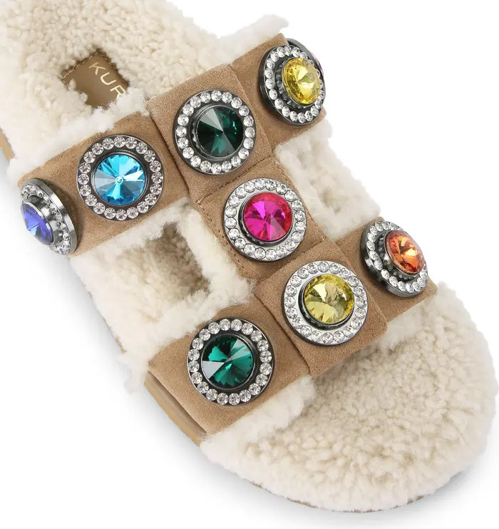 Kurt Geiger London Orson Crystal Teddy Genuine Shearling Lined Sandal (Women) | Nordstromrack | Nordstrom Rack