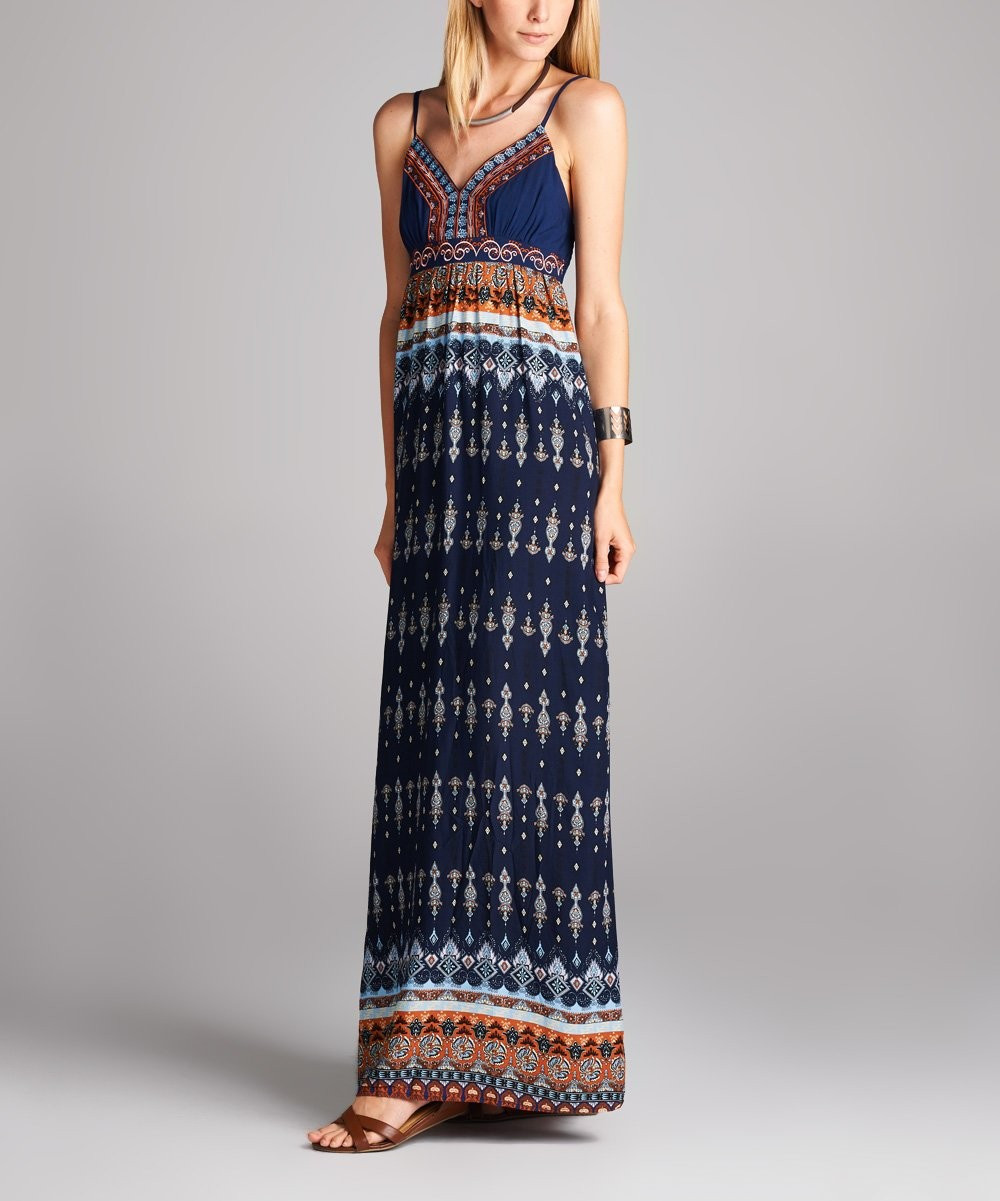 Love, Kuza Women's Maxi Dresses Navy - Navy Geometric Maxi Dress | Zulily