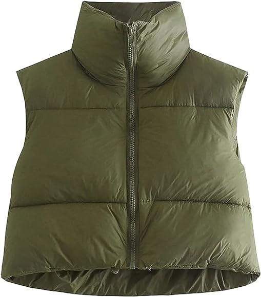 Shiyifa Women's Fashion High Neck Zipper Cropped Puffer Vest Jacket Coat | Amazon (US)