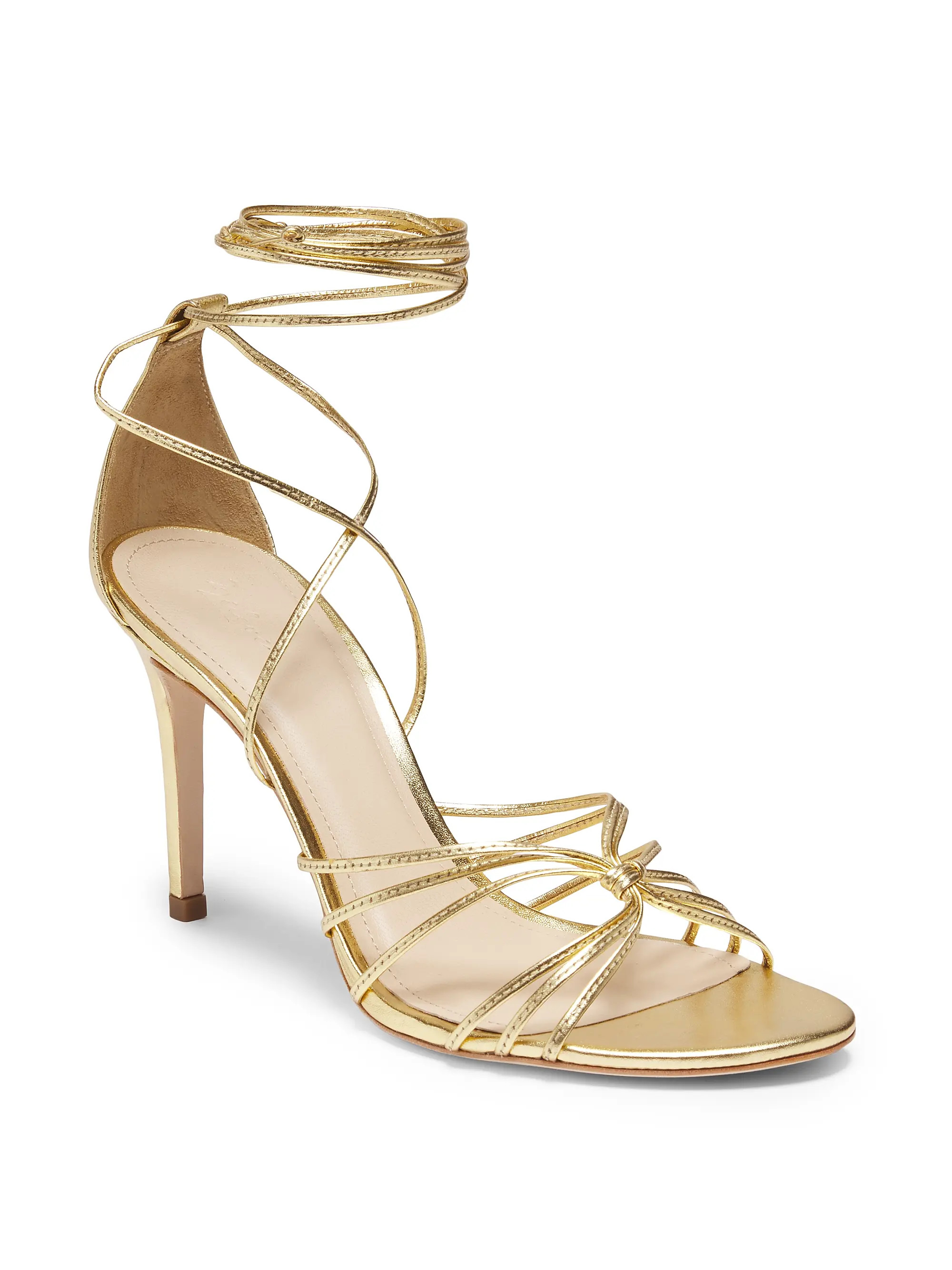 Ankle Wrap 90MM Metallic Leather High Heel Sandals | Saks Fifth Avenue