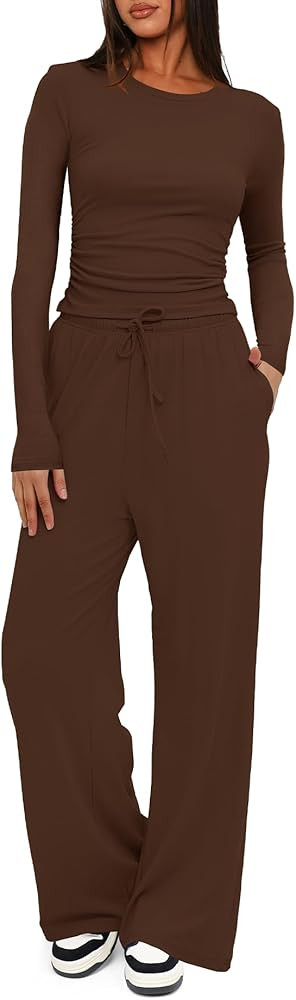 Darong Women's 2 Piece Sets Fall Outfits Long Sleeve Wide Leg Tracksuits Casual Lounge Set Matchi... | Amazon (US)