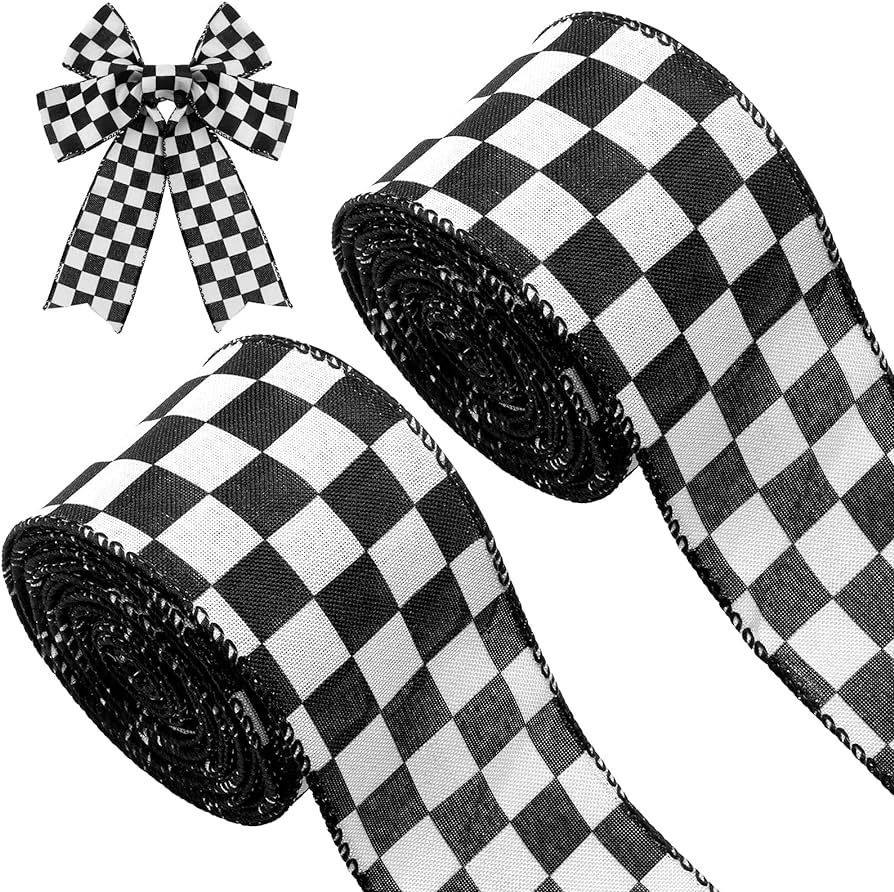 2 Rolls 2.5 Inch x 10 Yards White Checkered Ribbon Black and White Gingham Ribbons Buffalo Plaid ... | Amazon (US)