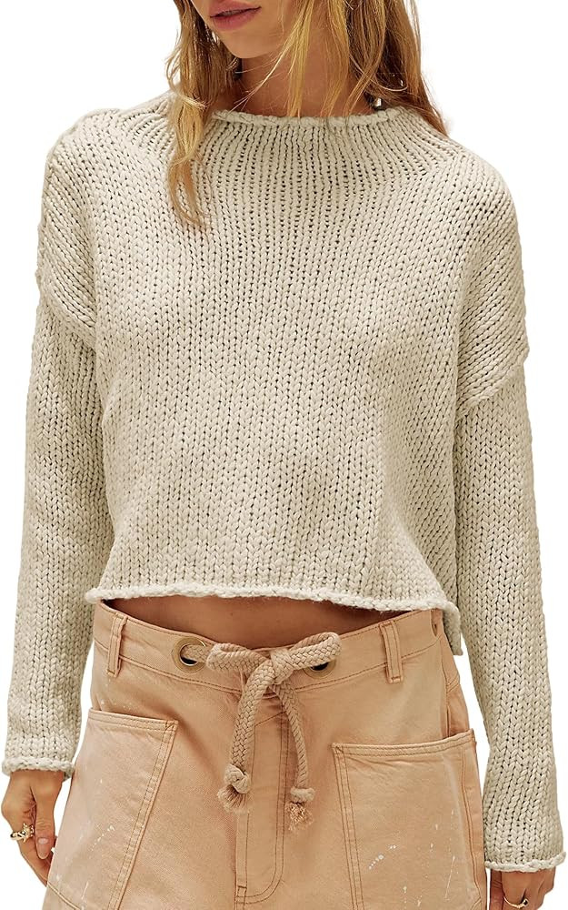 Sweaters for Women Oversized Rolled Neck Trendy Knit Fall Tops | Amazon (US)