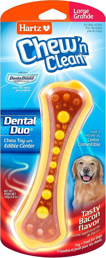 Hartz Chew 'n Clean Dental Duo Bacon Flavored Dental Dog Chew Toy and Treat - Large, Colors may v... | Amazon (US)