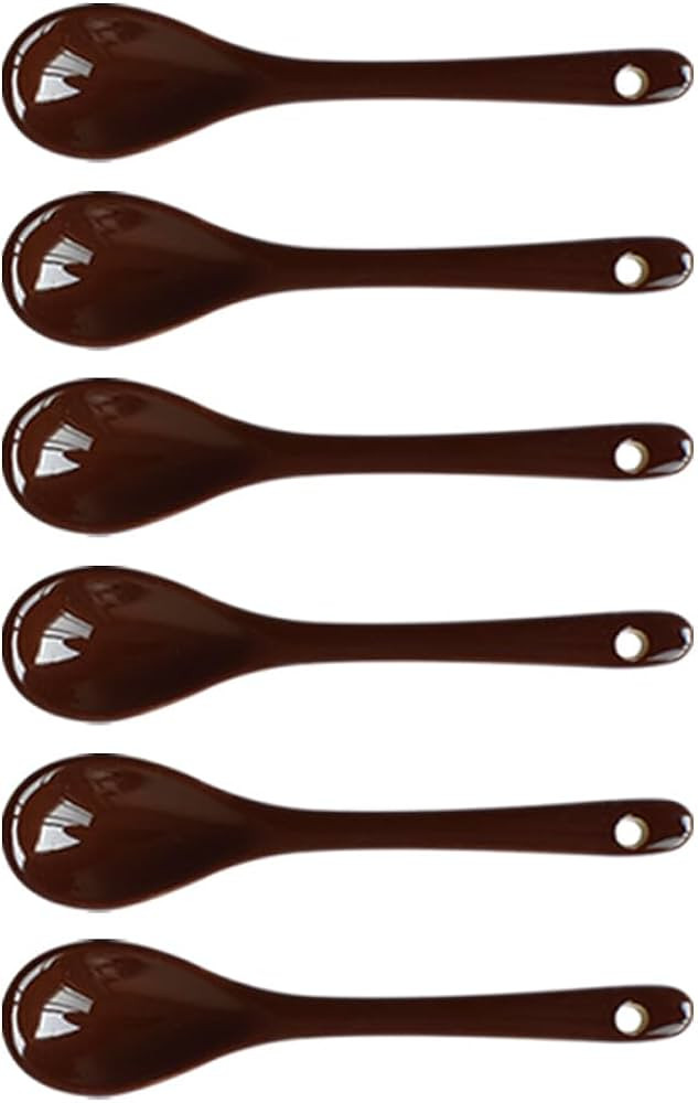 Brown 6 pcs Porcelain Egg Spoons Ceramic Spoons 4.7 inch Coffee Dessert Yogurt Tea Milky Tea | Amazon (US)