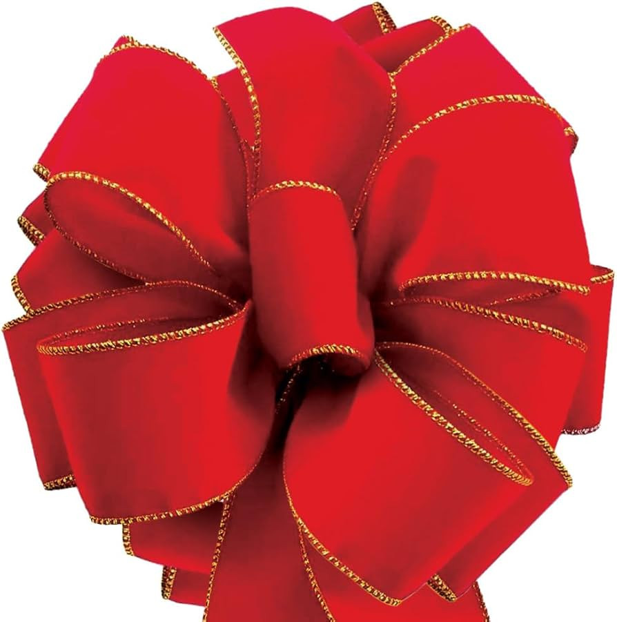 Red Velvet Ribbon Velvet Christmas Ribbon Red Wired 50 Yards/2.5 (2 1/2) Inch Wide w. Gold Trim W... | Amazon (US)