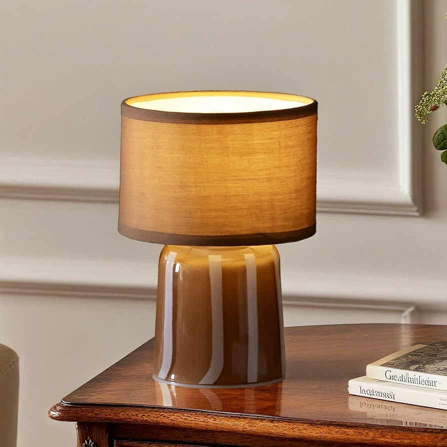 MJ PREMIER Battery Operated Lamp with Timer, Small Cordless Lamp with Glass Base, Fabric Shade Po... | Amazon (US)