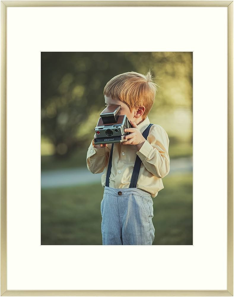 Frametory, 11x14 Metal Picture Frame - Aluminum Thin Molding - Photo Frame with Ivory Color Mat f... | Amazon (US)