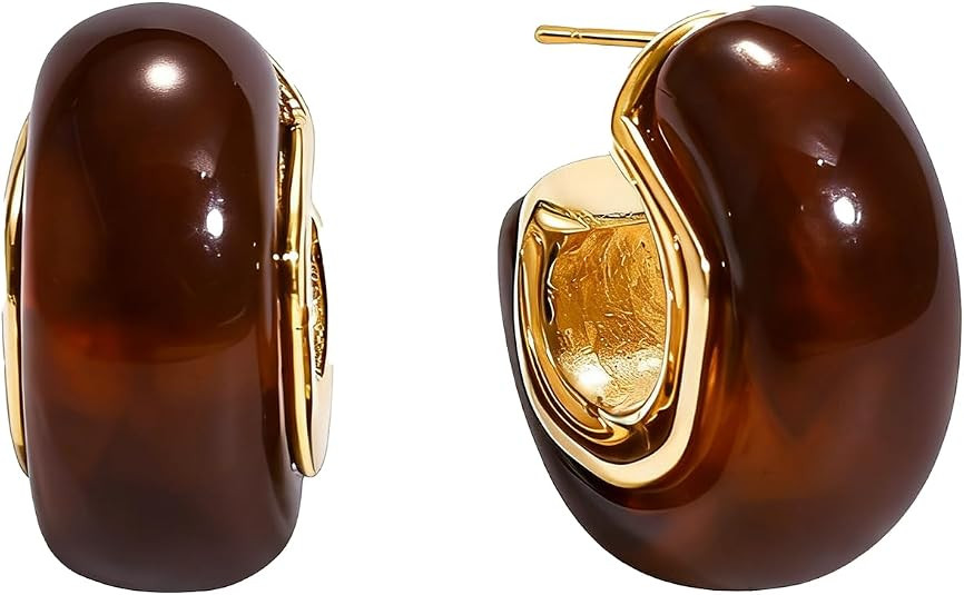 Gold Vintage Earrings for Women, Chunky Hoop Resin Summer Earrings | 14K Gold Plated Statement Ac... | Amazon (US)
