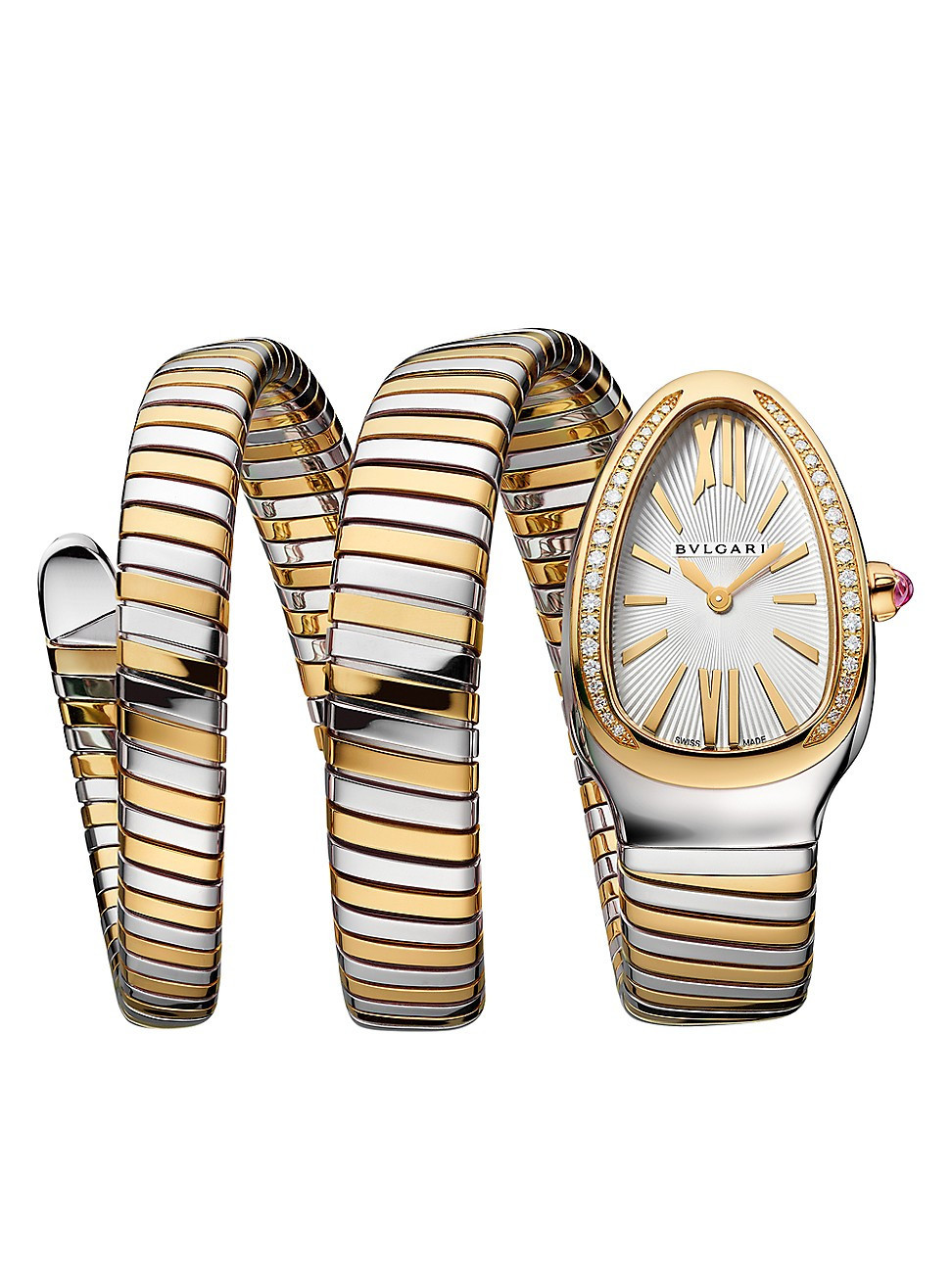 Women's Serpenti Tubogas Stainless Steel, 18K Yellow Gold & 0.293 TCW Diamond Double-Wrap Watch/35MM - Yellow Gold | Saks Fifth Avenue