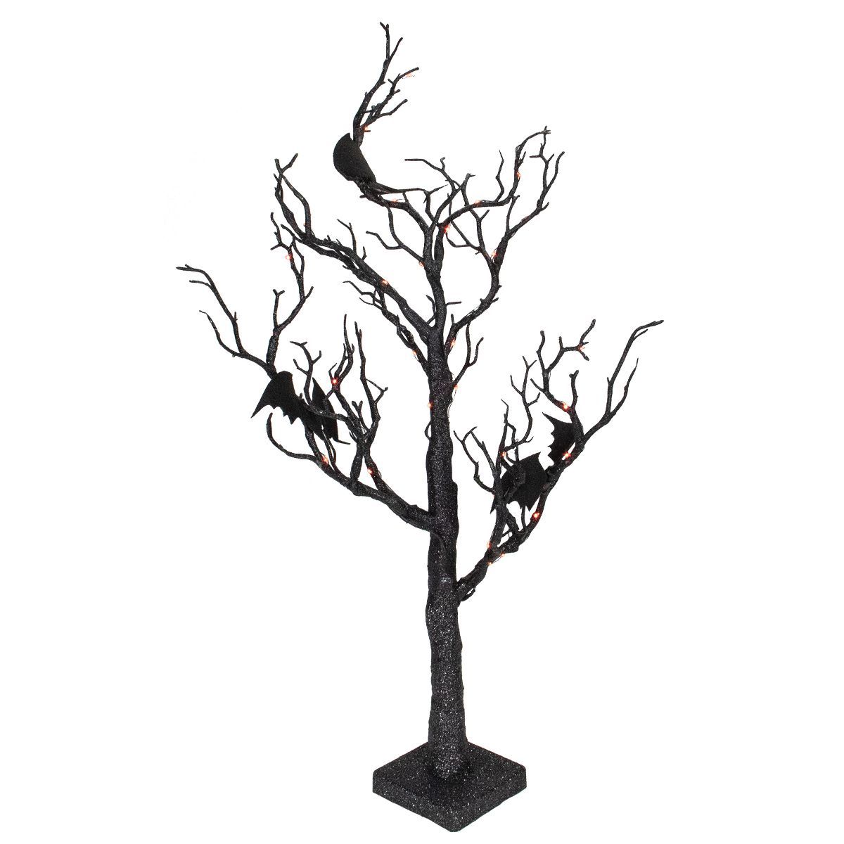 Northlight 26.5" LED Lighted Black Glittered Tabletop Halloween Tree with Bats - Orange Lights | Target