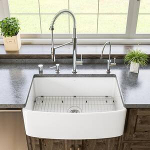 ALFI BRAND White Fireclay 24 in. Single Bowl Farmhouse Apron Workstation Kitchen Sink with Bottom... | The Home Depot