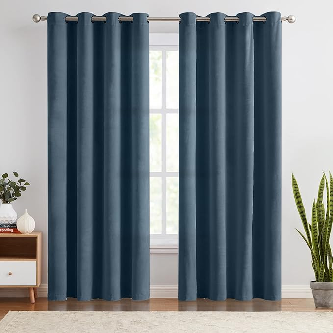 Lazzzy Blackout Velvet Curtains Blue Thermal Insulated Curtains 84 inch Long Drapes for Bedroom L... | Amazon (US)