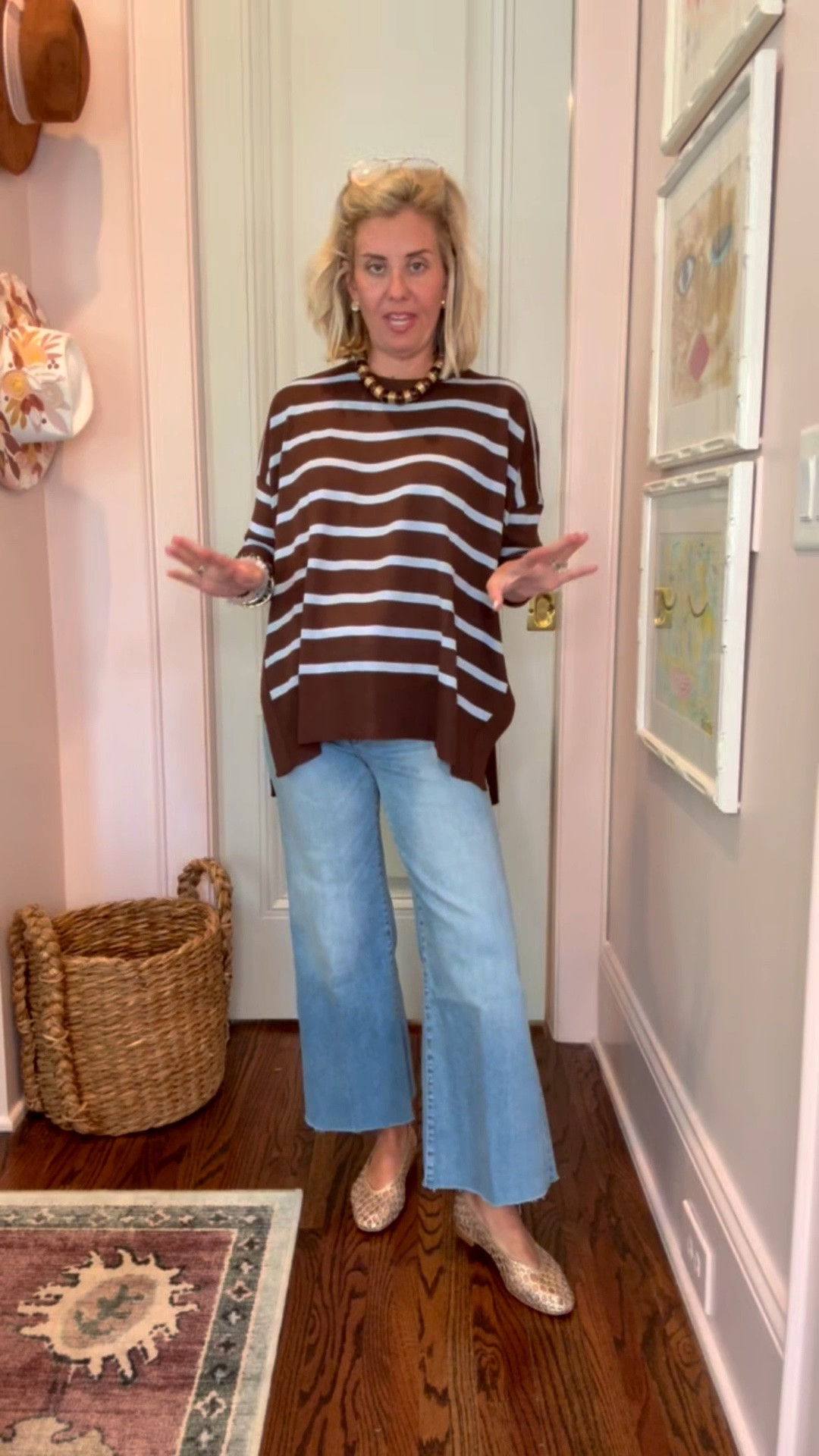 I love a stripe and this one is so good y’all! Look at the hearts!! 

Top - one size 
Jeans - 26P (1964 wash) 
Flats - 7.5 ( 1/2 size down)
￼ 
Codes:
Mersea - Catherine15
Allie + Bess - Catherine20

#LTKdayinmylife #LTKSaleAlert #LTKOver40