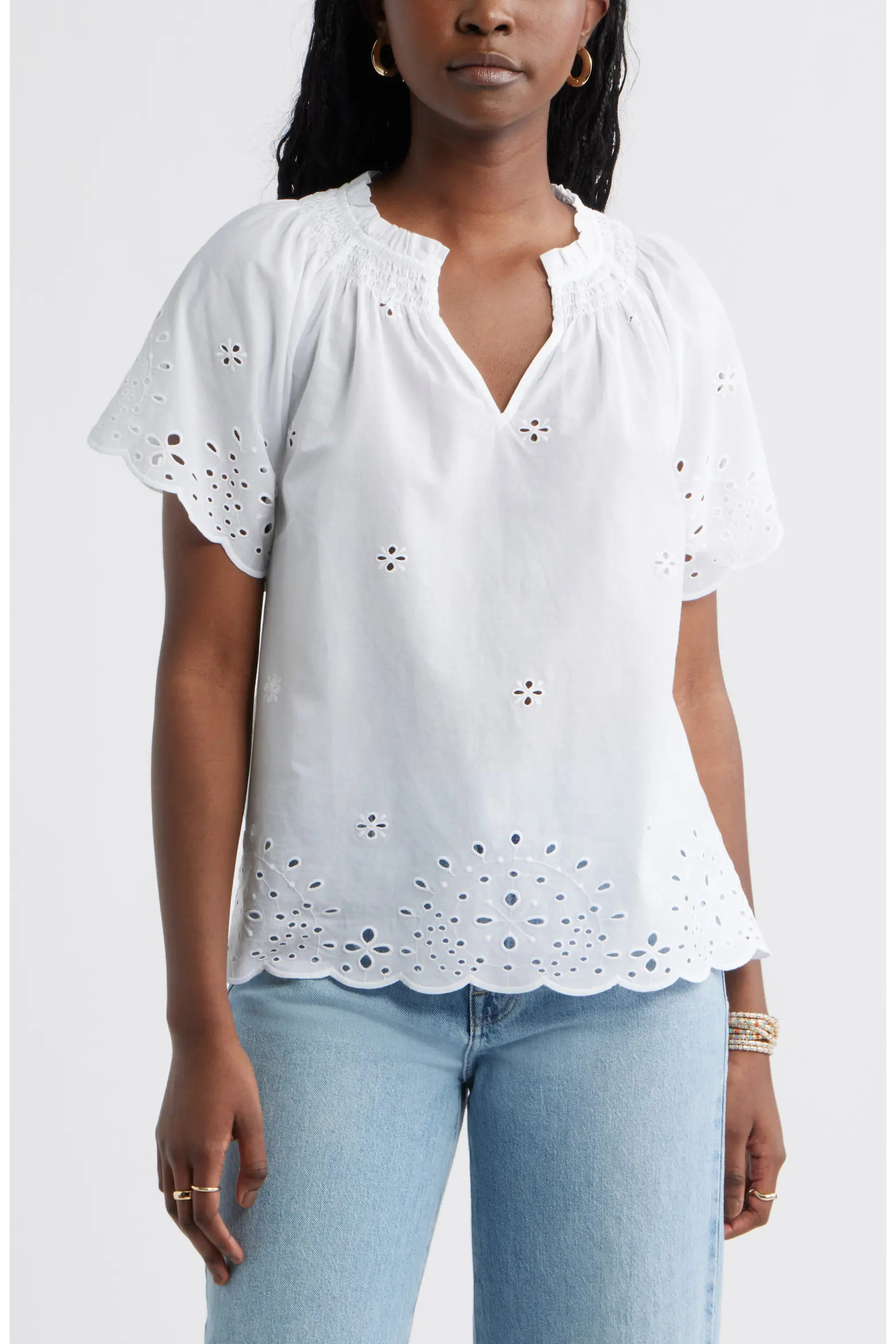 Eyelet Ruffle Trim Cotton Top (Women) | Nordstrom | Nordstrom