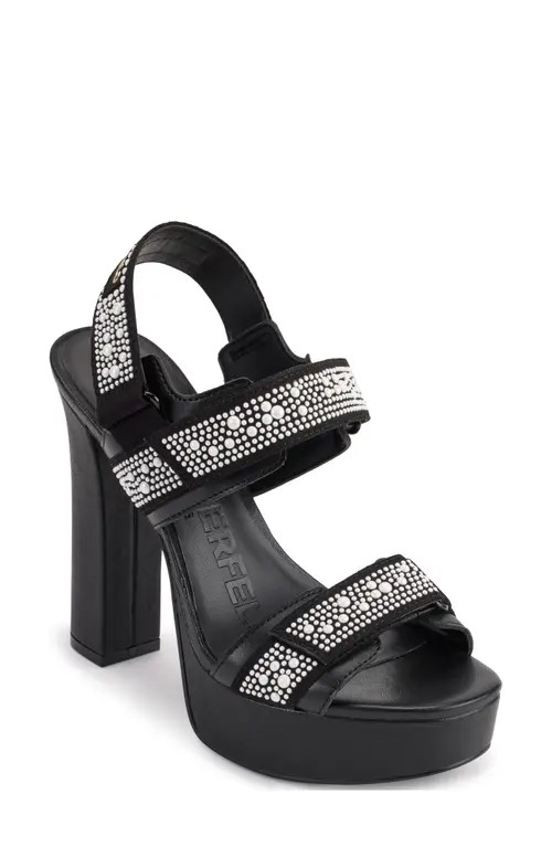 Karl Lagerfeld Paris Alessia Faux Pearl Platform Sandal in Black/white at Nordstrom, Size 9 | Nordstrom
