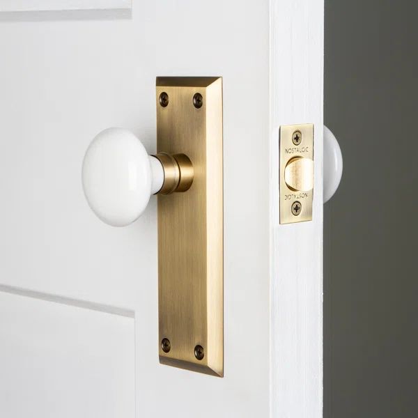 White Porcelain Privacy Door Knob with New York Long Plate | Wayfair North America