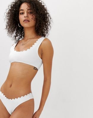 South Beach Exclusive mix and match scallop edge crop bikini top in white | ASOS (Global)