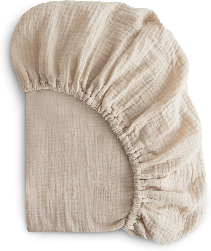mushie Extra Soft Muslin Fitted Crib Sheet | 28"x 52" (Fog) | Amazon (US)