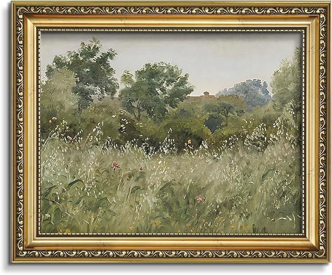 AIMAILON Vintage Canvas Gold Wall Art Framed Decor Retro Rural Scenery Spring Grassland Nature Th... | Amazon (US)