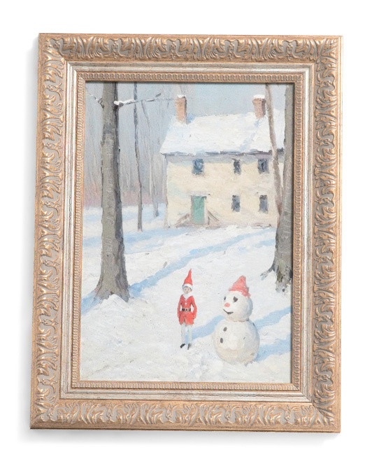 14x18 Elf With Snowman Art | TJ Maxx