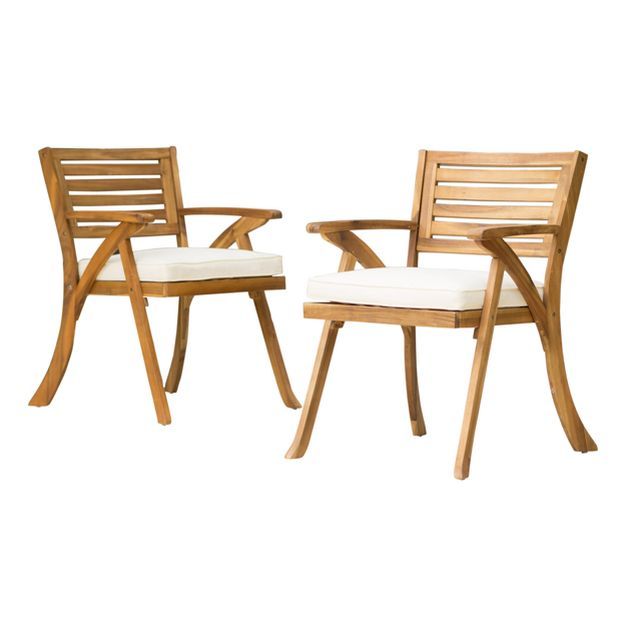 Hermosa 2pk Acacia Wood Arm Chair - Teak/Cream - Christopher Knight Home | Target