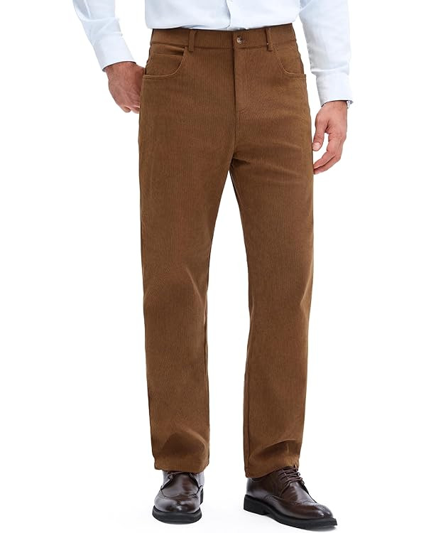 PLEPAN Men's Corduroy Pants Classic Casual Pants Elastic Waist Straight Leg Loose Fit Streetwear ... | Amazon (US)