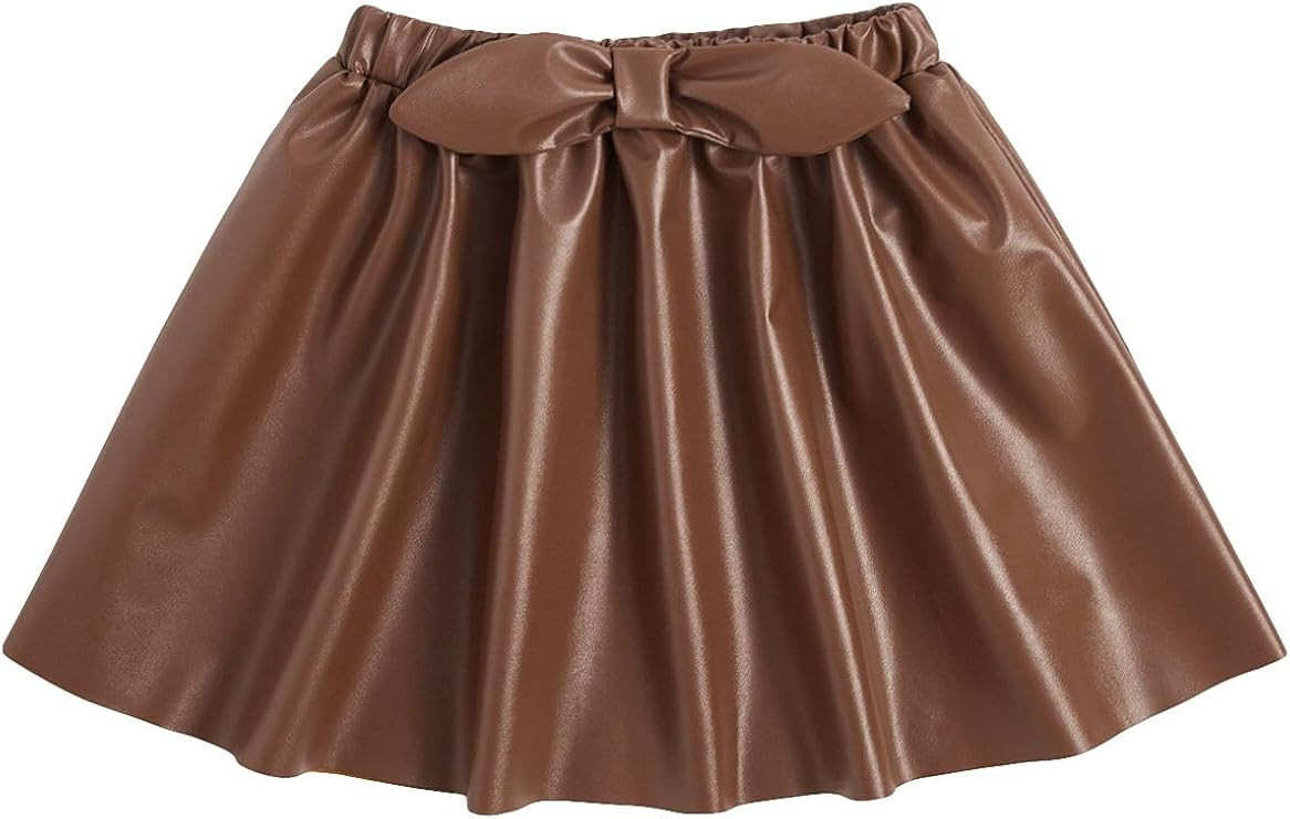 WDIRARA Toddler Girl's Bow Front Elastic Waist PU Leather Flared Skater Skirt | Amazon (US)