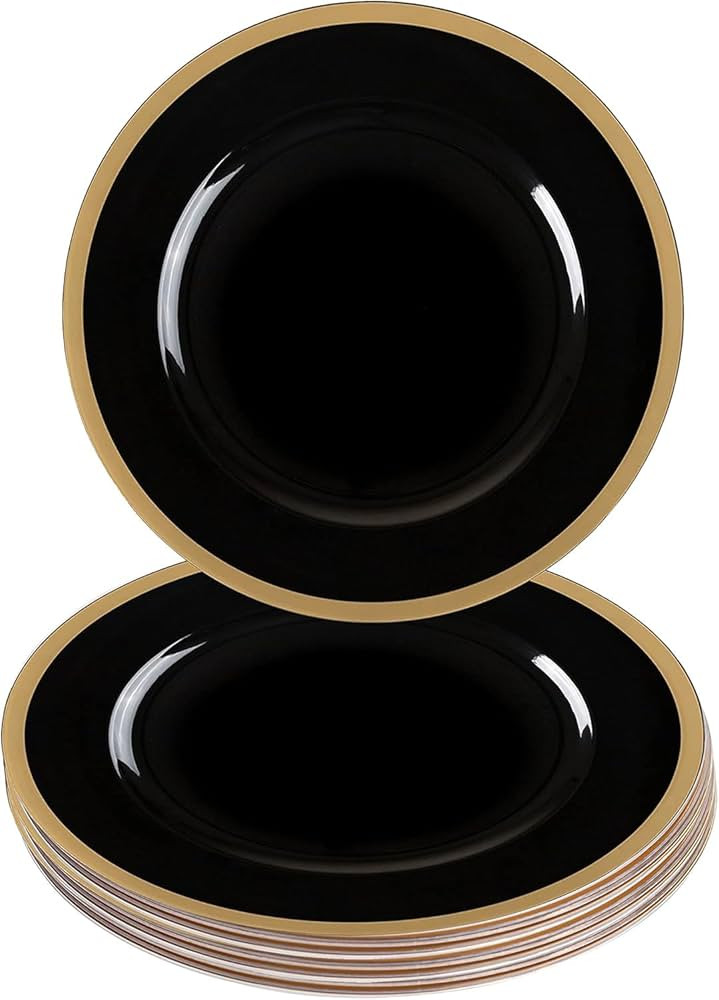 PARTY BARGAINS 13-Inch Charger Plates - 8 Pack, Black Gold Rim, Heavy-Duty Disposable Chargers fo... | Amazon (US)