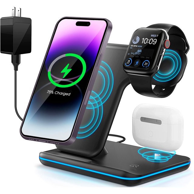 Wireless Charger, 3 in 1 Fast Charging Dock Station/ Stand, Compatible for iPhone Series 15/14/13... | Walmart (US)