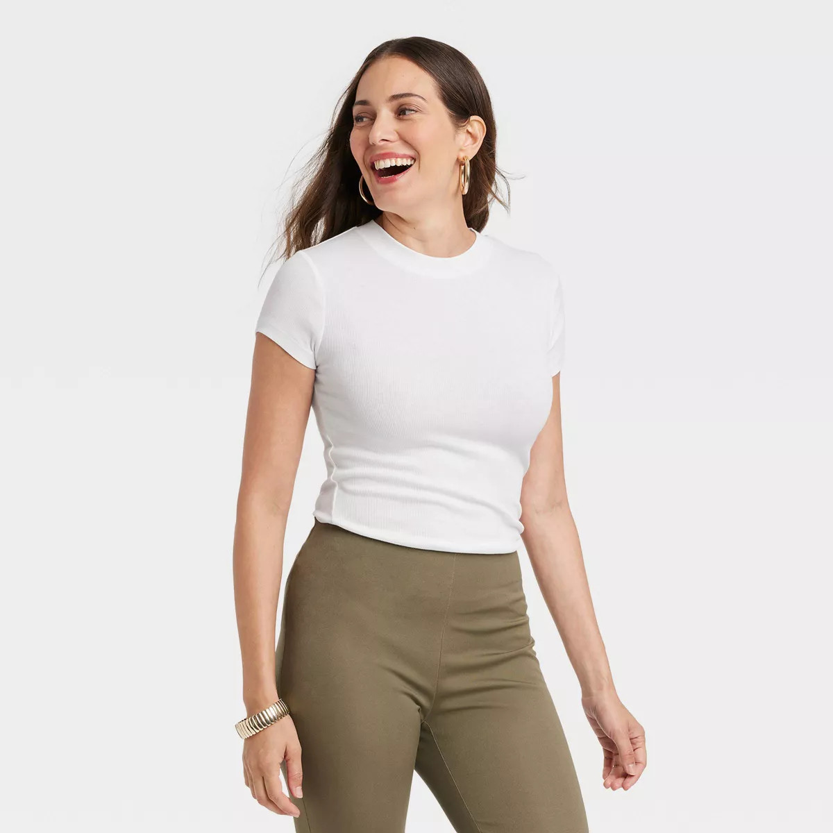 Women's Slim Fit Short Sleeve Ribbed T-Shirt - A New Day™ Dark Pink XS: Cotton Modal Blend, Cre... | Target