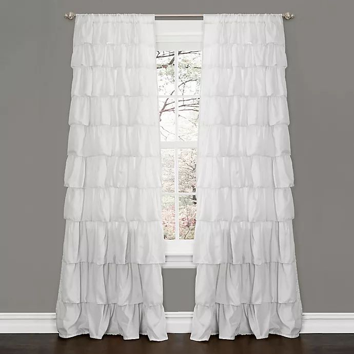 Lush Décor Ruffle 84-Inch Rod Pocket Window Curtain Panel in White | Bed Bath & Beyond | Bed Bath & Beyond