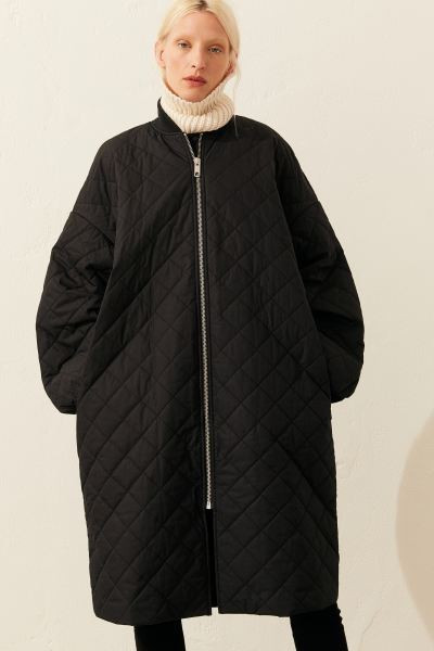 Knee-length, quilted jacket woven in a cotton blend with a zip down the front. Relaxed fit with d... | H&M (UK, MY, IN, SG, PH, TW, HK)