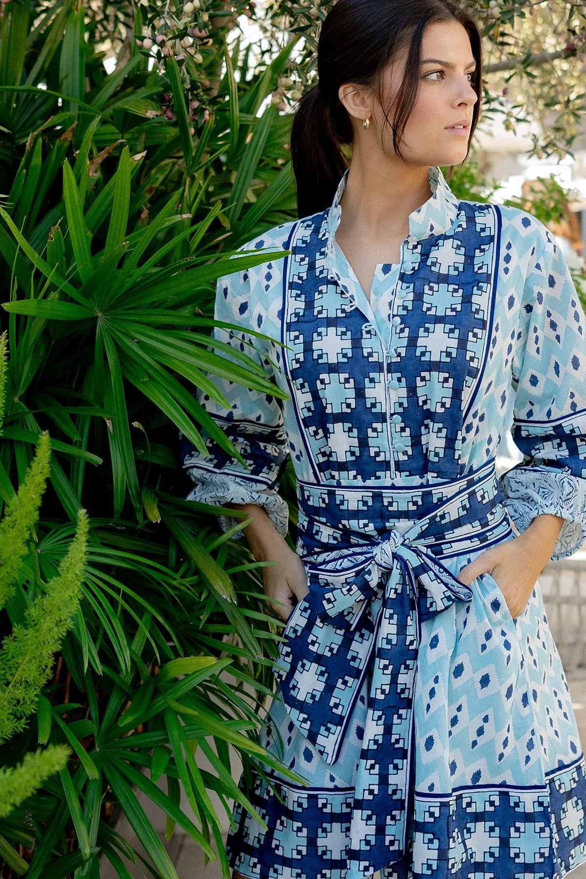 SUE SARTOR Flounce™ Shorty | Dusty Blue/Navy Ikat © 2024 | SUE SARTOR