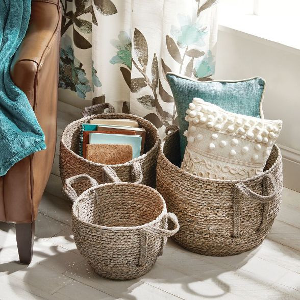 mDesign Woven Seagrass Braided Home Storage Basket Bin, Set of 3 | Target
