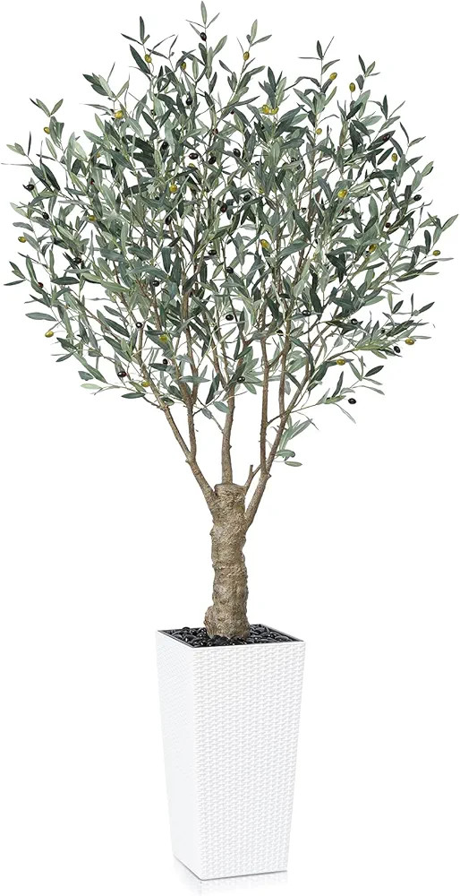 Árbol de olivo artificial, plantas falsas resistentes a los rayos UV de 7 pies con maceta cónic... | Amazon (US)